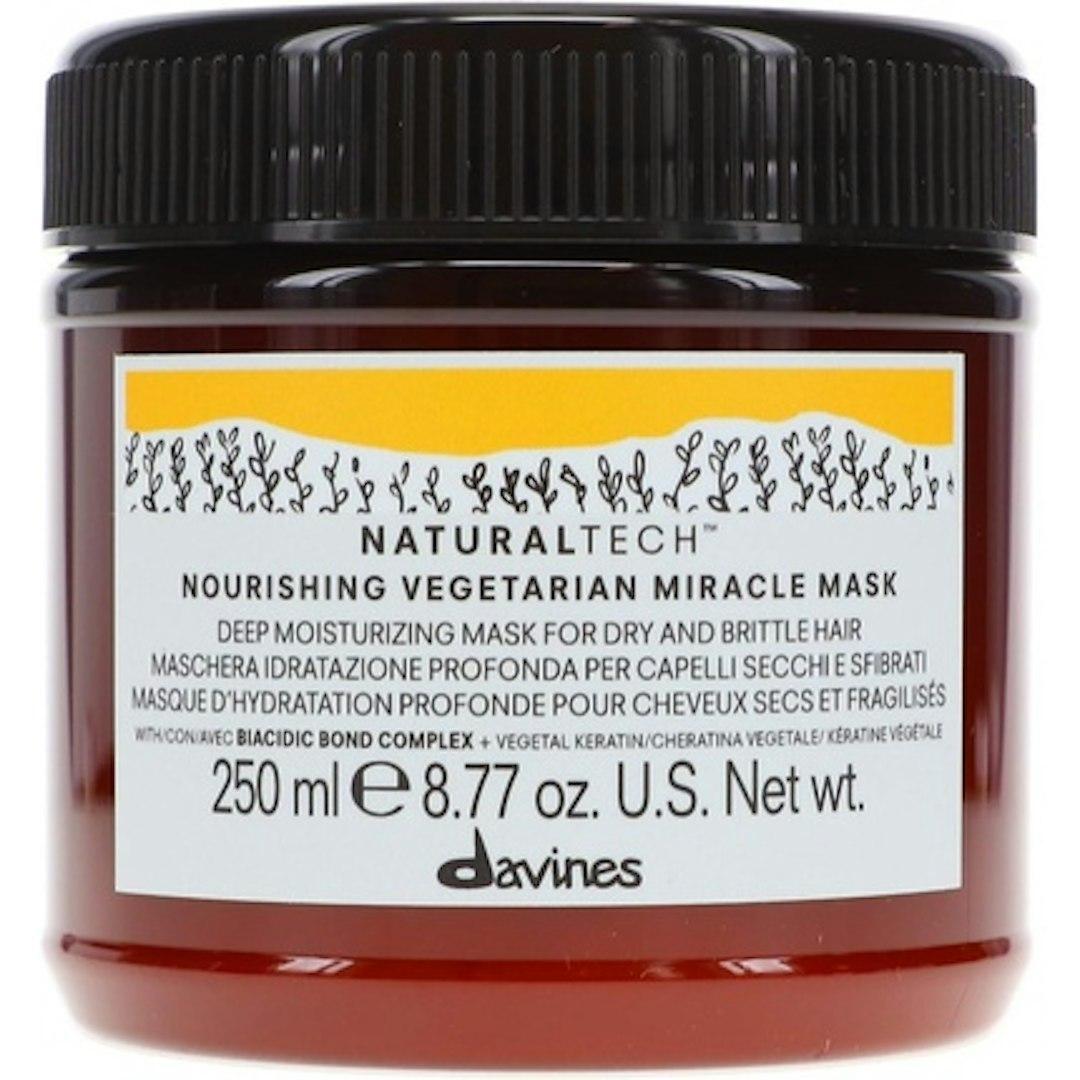 Davines Naturaltech Nourishing Vegetarian Miracle Mask 250ml, a nourishing hair mask with natural ingredients in a jar.