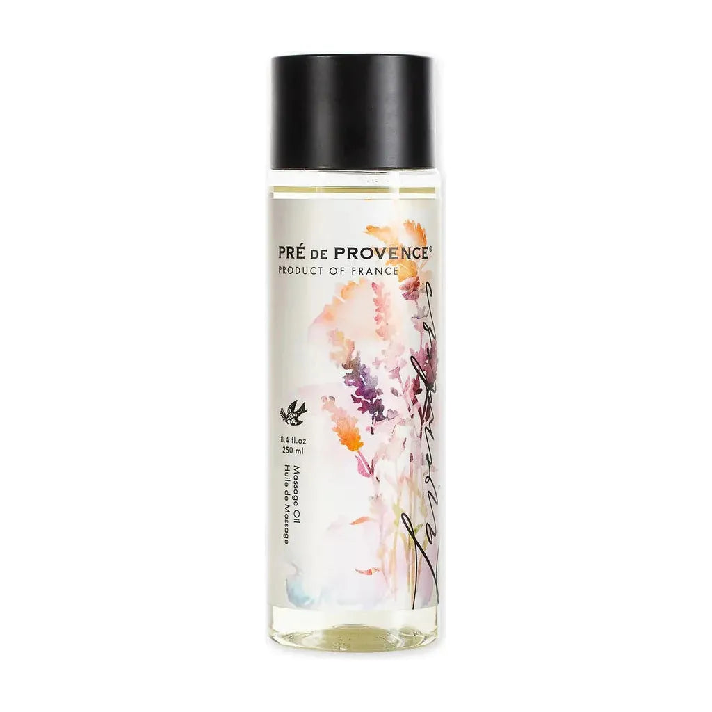 Pre De Provence Lavender Massage Oil in 250ml bottle by Pasteur Pharmacy, showing a relaxing lavender-infused massage oil.