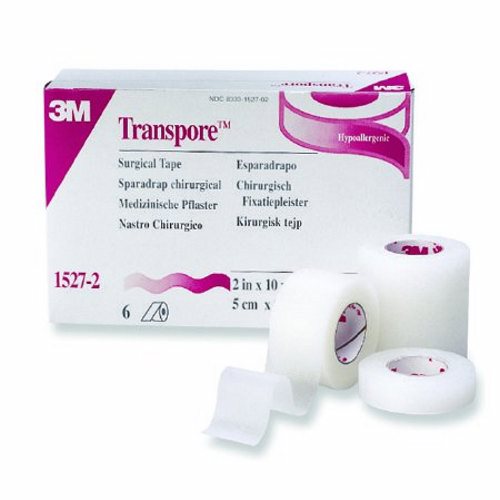 3M™ Transpore™ transparent surgical tape, 3-inch wide, medical tape used for secure wound dressing, shown in a medical setting.