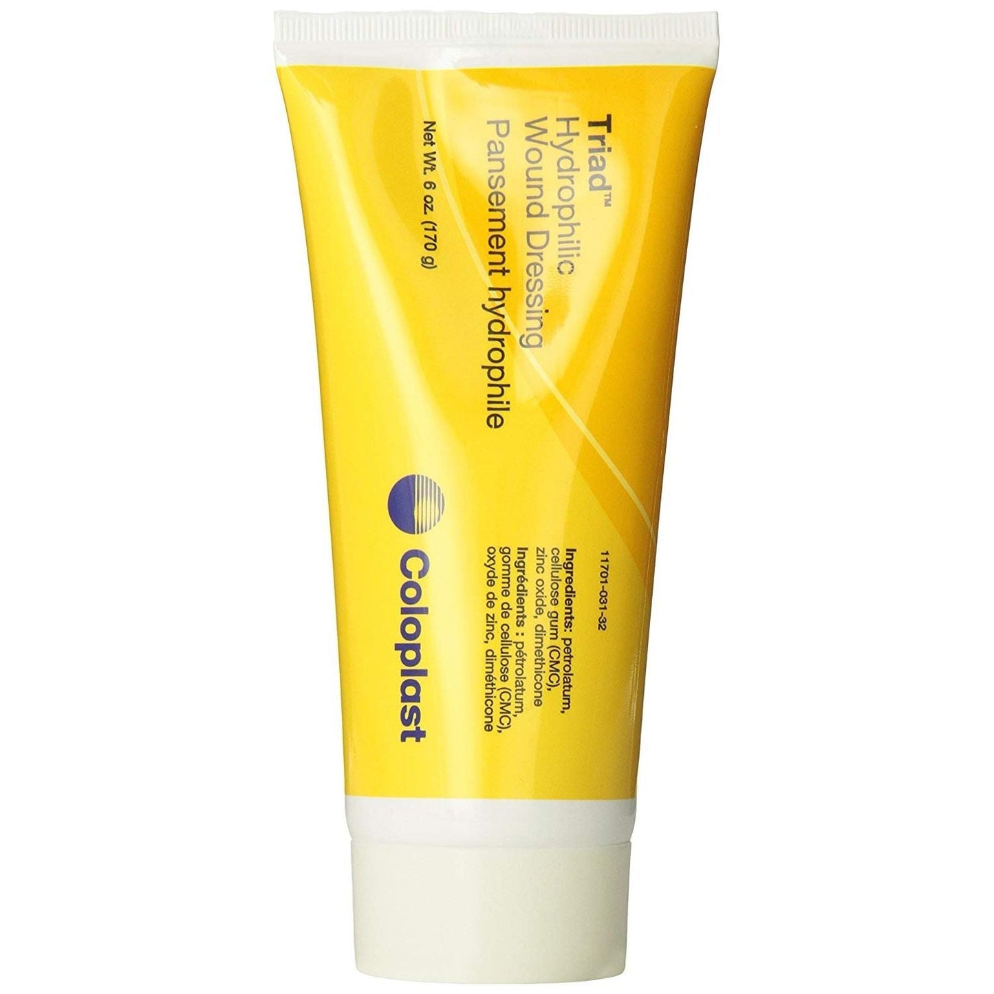 Coloplast 19672100 6 oz Triad hydrophilic wound dressing paste in a tube, used for medical wound care and healing.