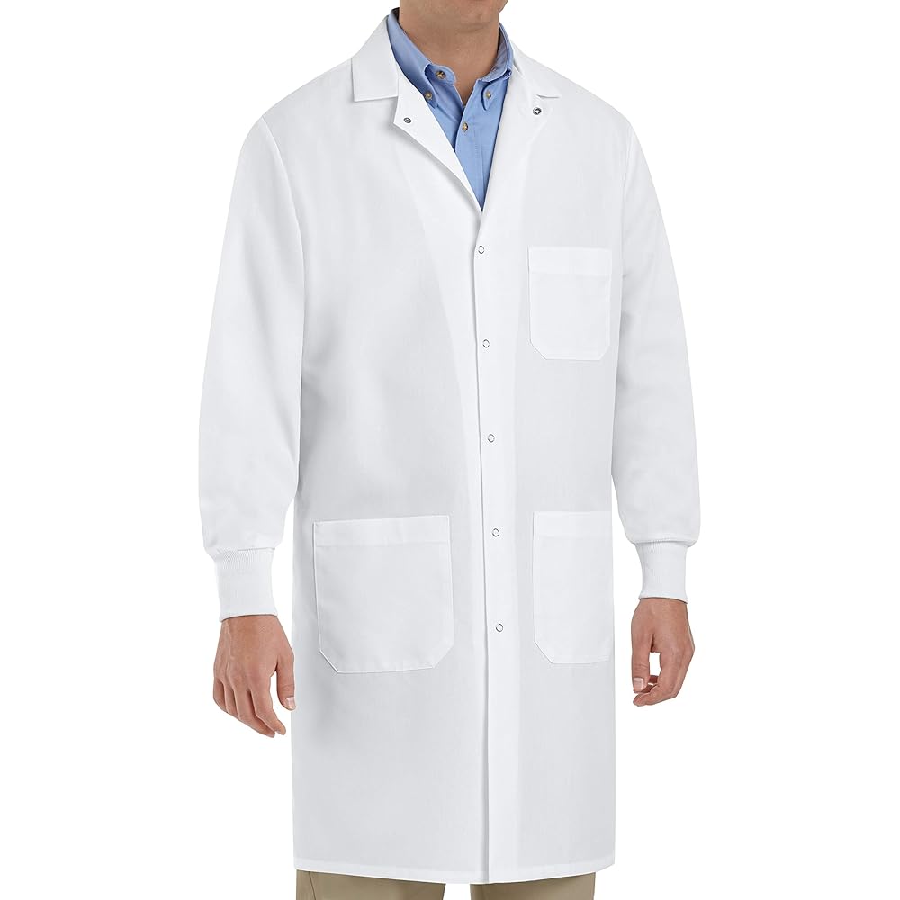 Pack of 10 disposable medical lab coats with knitted collar and cuffs, size medium, by Pasteur Pharmacy.