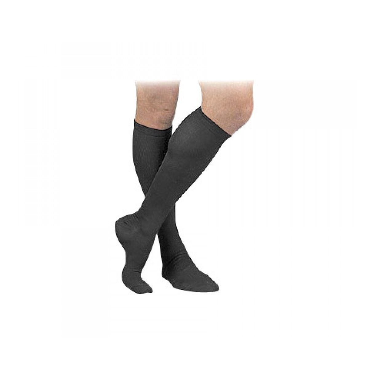Pair of black Jobst Activa knee-high compression socks in X-Large size with closed toes, designed for medical support.