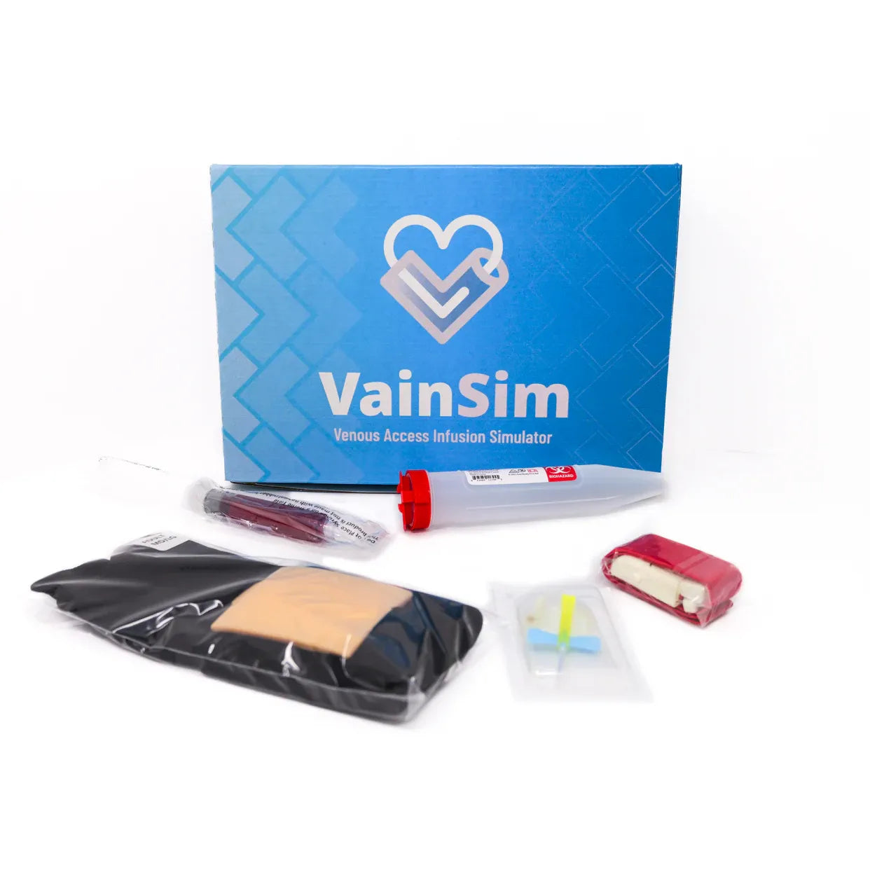 Medical venous access simulator training kit by Pasteur Pharmacy showing realistic vein insertion and needle practice features.