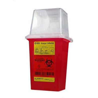 BD Sharps Collector Phlebotomy 1.5 Qt medical supplies container with lid for safe needle disposal, branded by Pasteur Pharmacy.