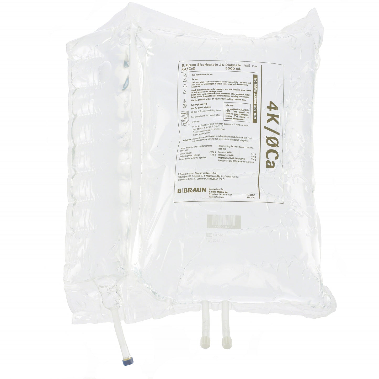 Pasteur Pharmacy Bicarbonate 25 Dialysate Solution calcium-free in two 5000 mL bags, medical supply for dialysis treatment.