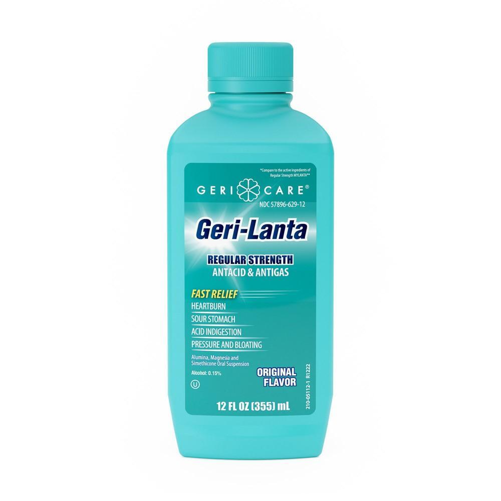 Geri-Care Antacid Liquid bottle from Pasteur Pharmacy, medical supplies for relief of acid indigestion and heartburn.