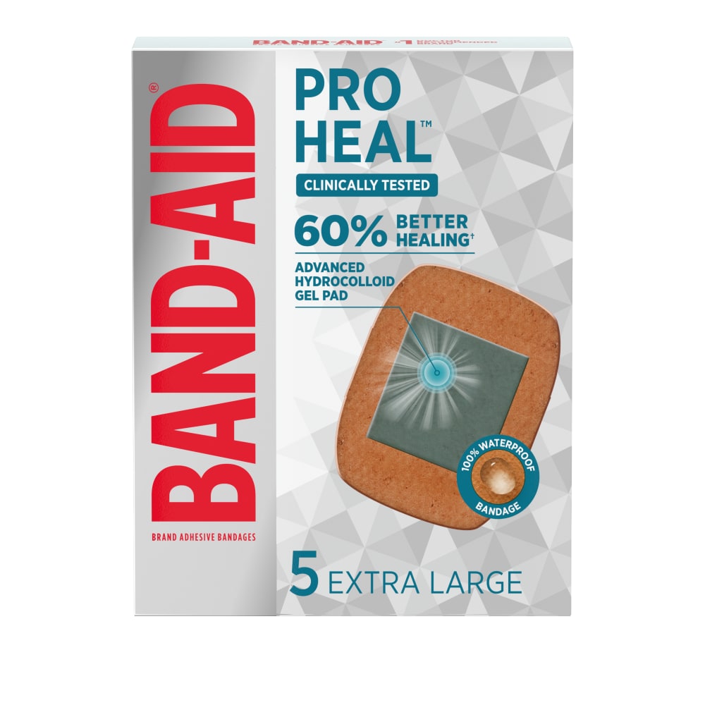 Pasteur Pharmacy Band-Aid Pro Heal adhesive bandages, extra large size, 6-pack, medical tape and bandages for wound care.