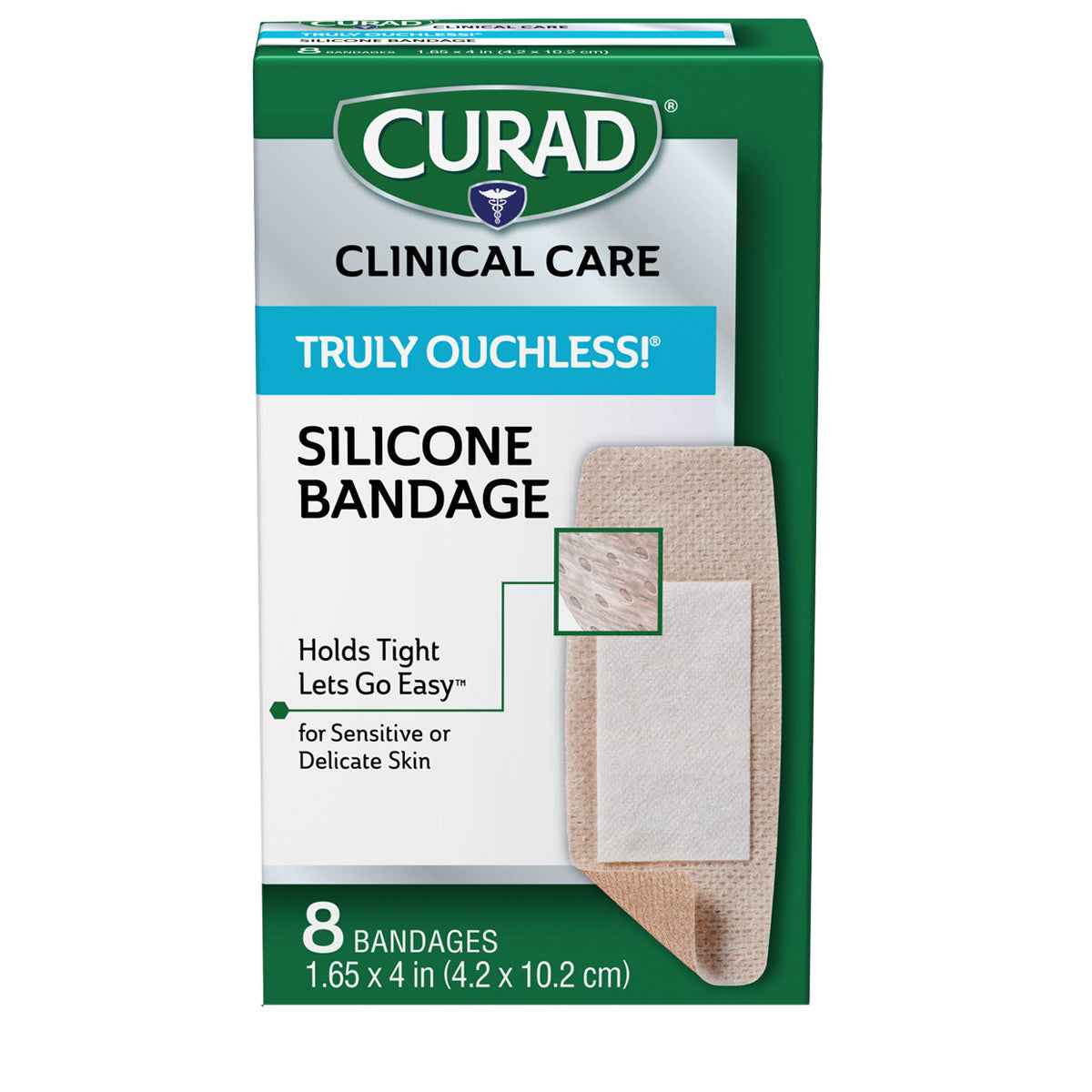 Curad Truly Ouchless Extra Large Flexible Fabric Bandages, medical tape and bandages by Pasteur Pharmacy, shown on display