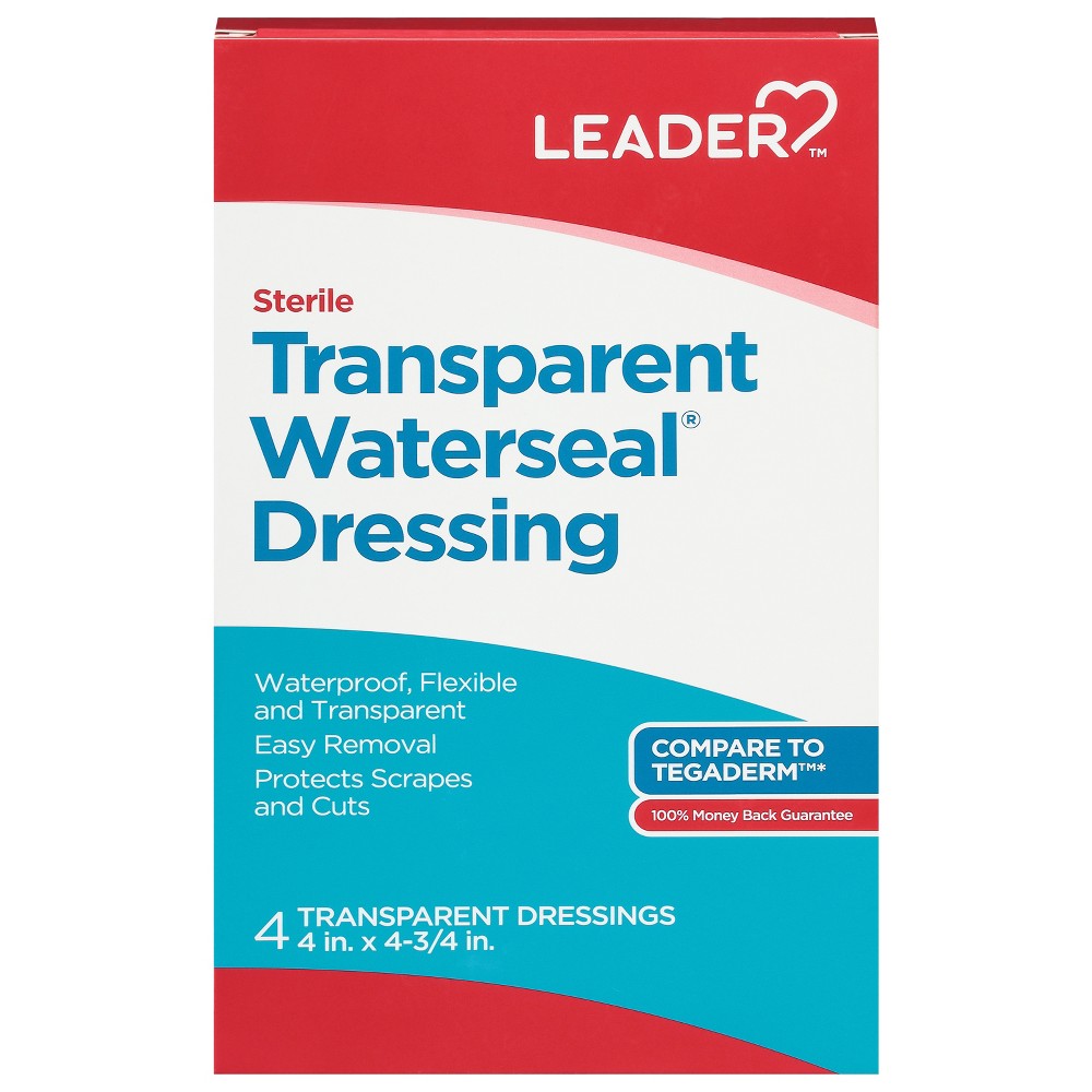 Leader™ Transparent Waterseal Dressing by Pasteur Pharmacy, waterproof wound care bandages, 4" x 4.75" size, 8-pack.
