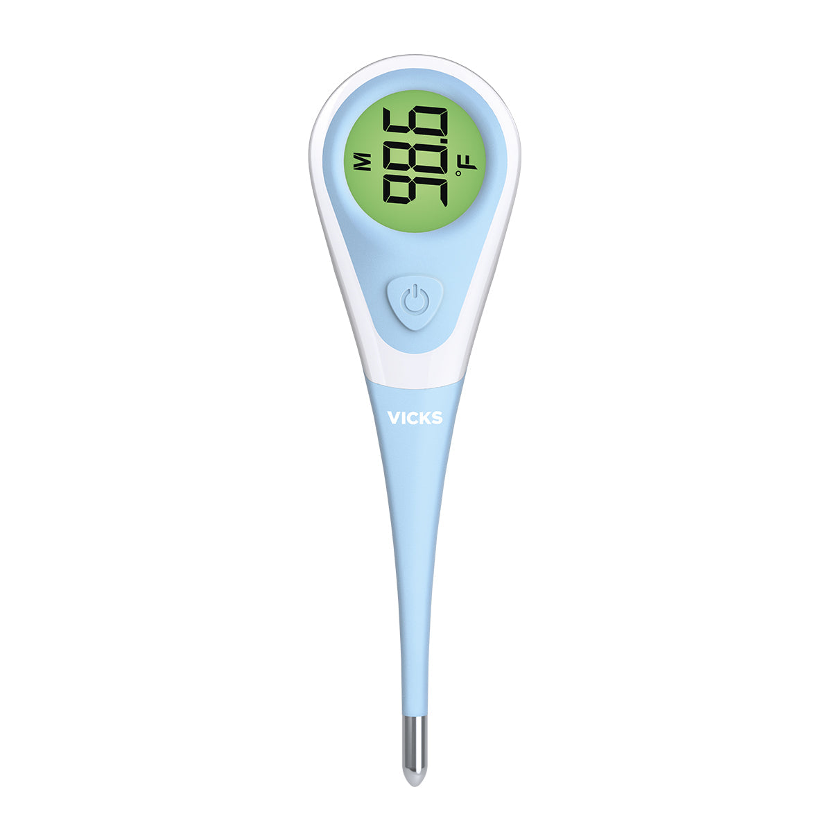 Vicks ComfortFlex digital thermometer with Fever InSight technology showing a digital display, designed for accurate medical temperature readings.