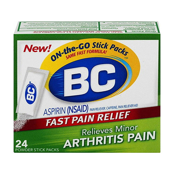 BC Arthritis Strength Pain Reliever 1,000mg fast-dissolving powder packets from Pasteur Pharmacy, pain relief medication.