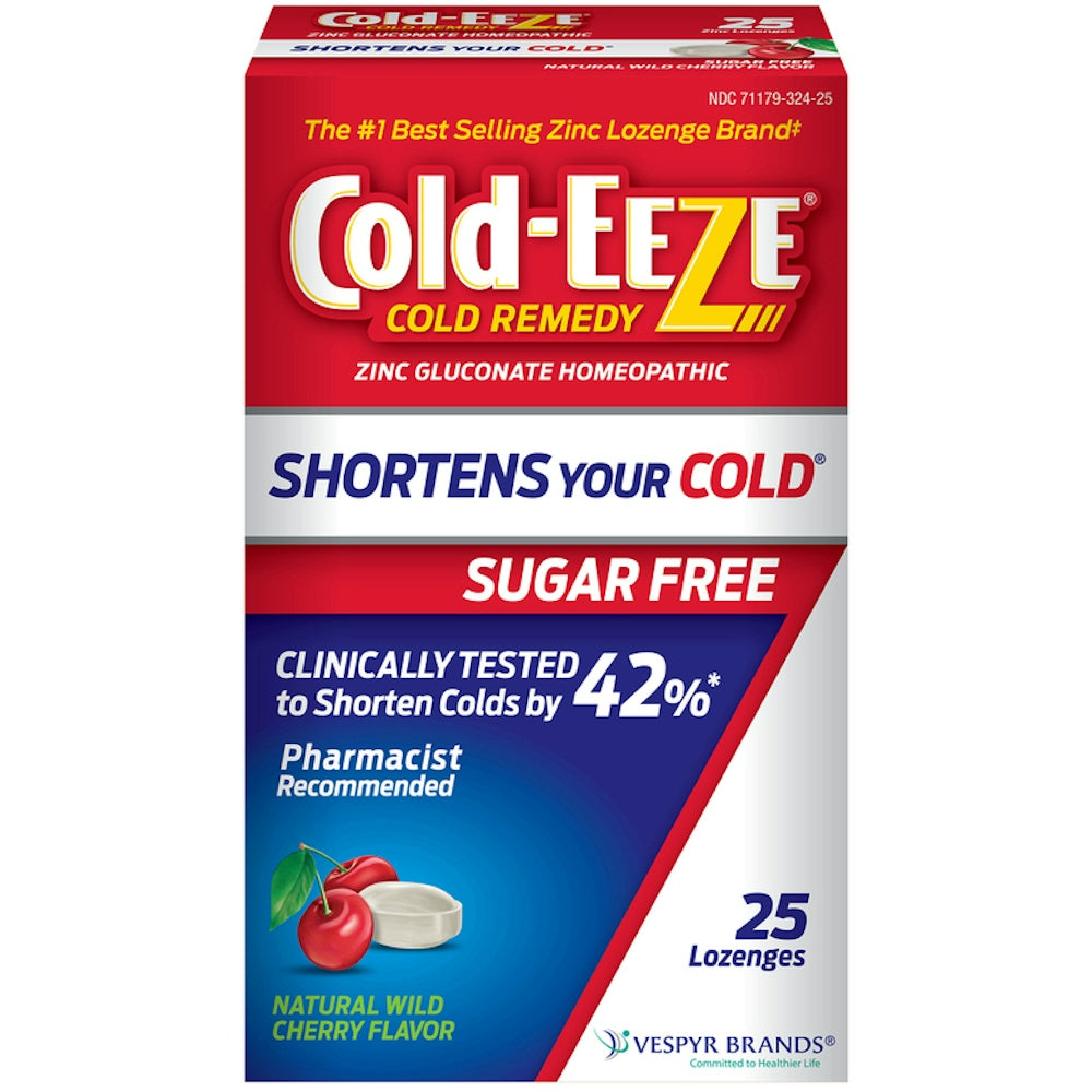 Cold Eeze Remedy sugar-free lozenges with natural wild cherry flavor, from Pasteur Pharmacy, for soothing sore throat relief.