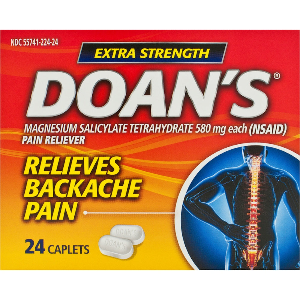 Doan's® Extra Strength Backache Relief medicine and drugs, 24 caplets, magnesium salicylate for pain relief.