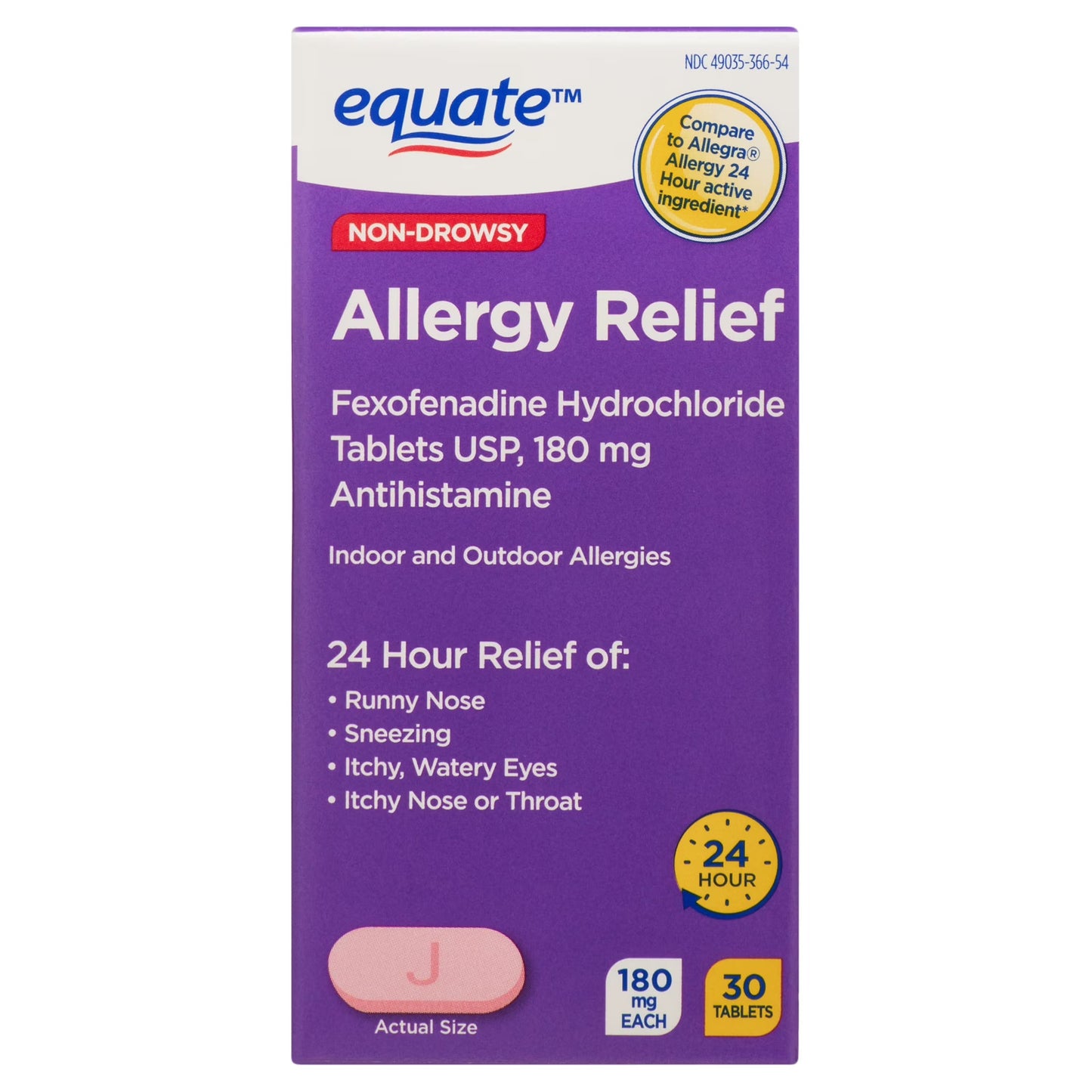 Fexofenadine Hydrochloride 180 mg allergy relief tablets in blister pack, 24-hour non-drowsy medicine by Pasteur Pharmacy