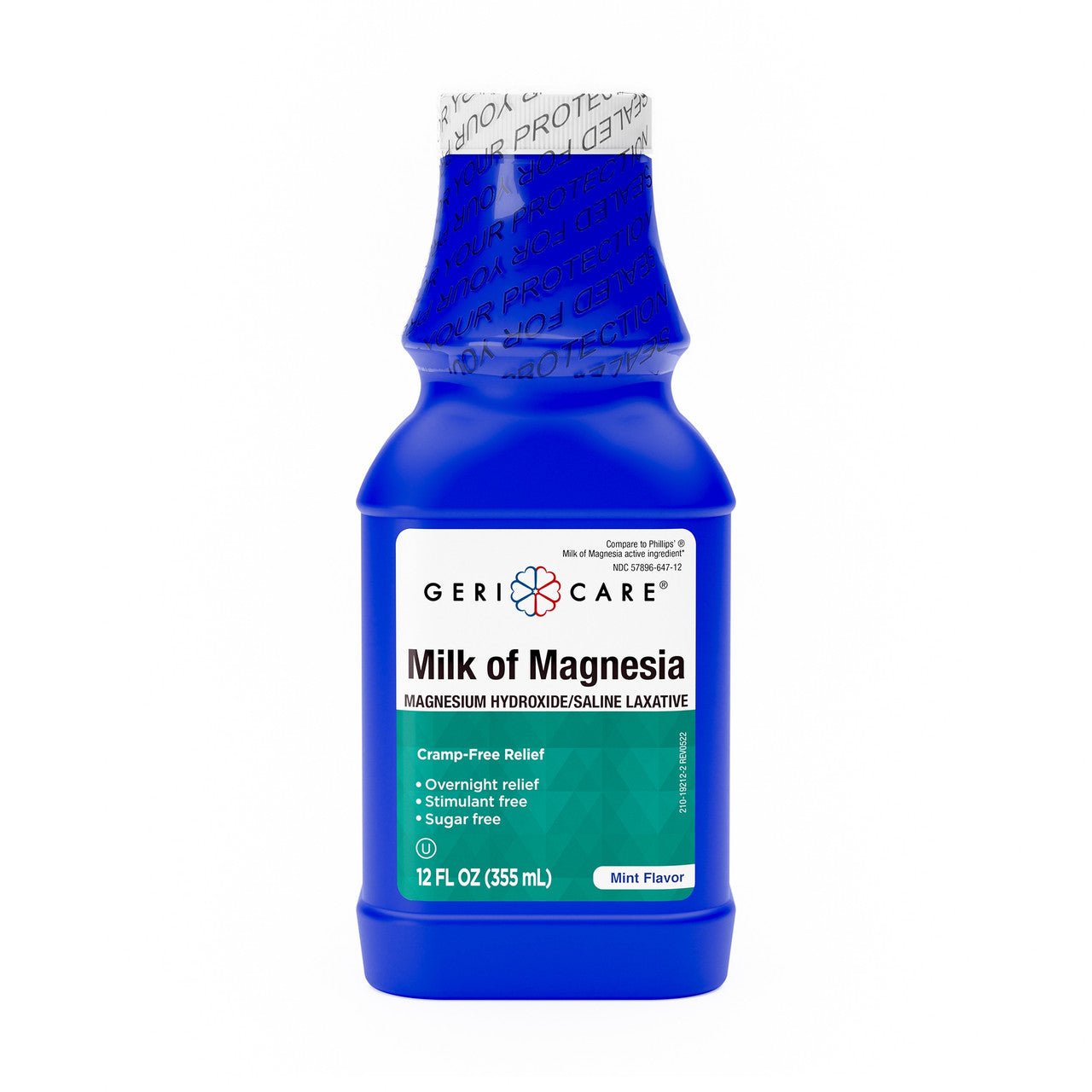 Geri-Care Original Milk of Magnesia saline laxative bottle, 16 oz, in a pharmacy medicine bottle with label and cap.