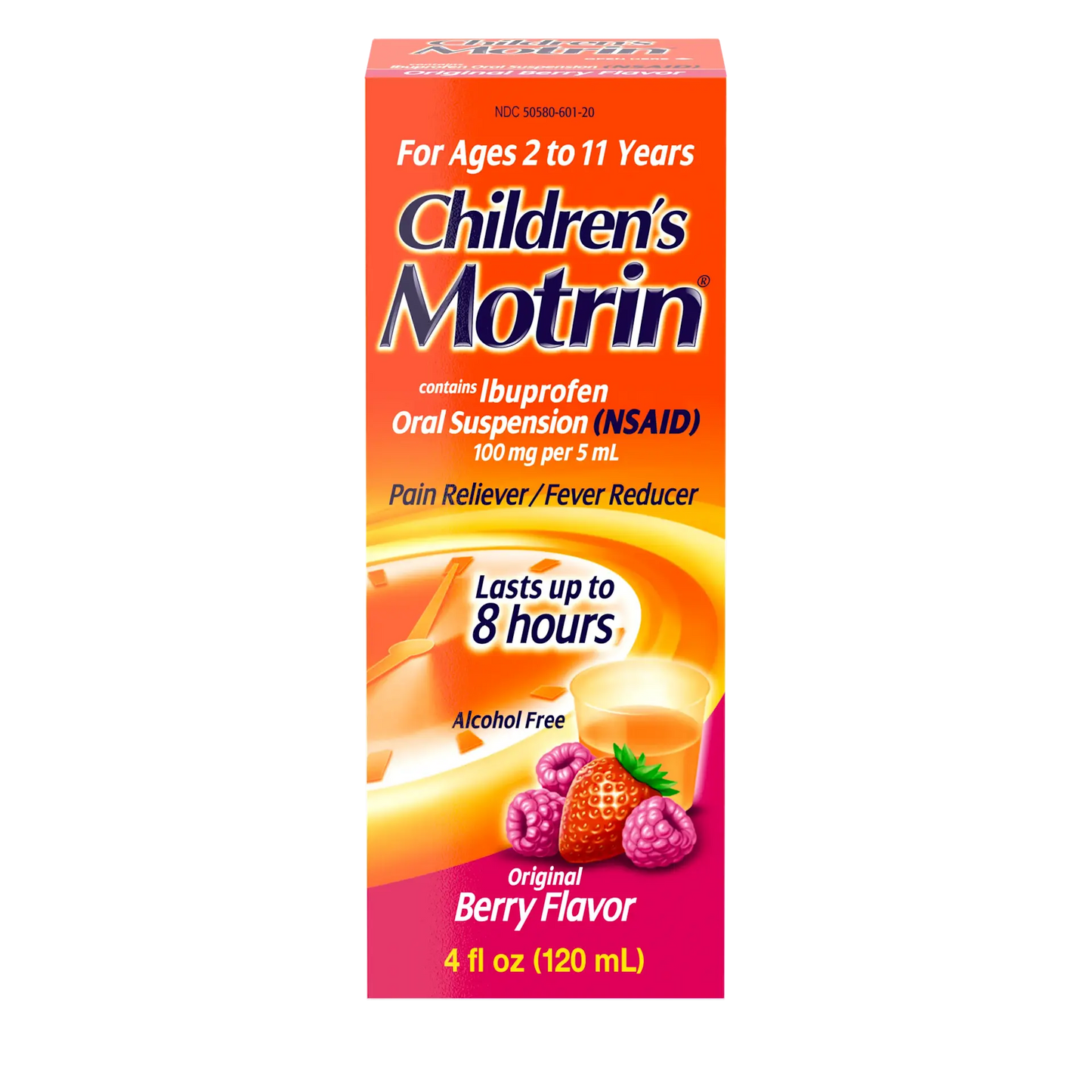 Motrin Children's Medicine in 120ml bottle, 100mg/5ml liquid pain reliever by Pasteur Pharmacy, suitable for kids.