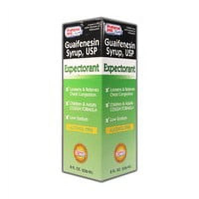 Bottle of Pasteur Pharmacy Preffered Plus Guaifenesin Syrup for cough relief, alcohol-free, 8 oz medicine for cough suppression.