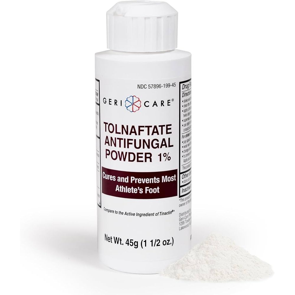 Pasteur Pharmacy Tolnaftate Antifungal Powder 1% in 45g (1.5 oz) container for foot and skin fungal infections.