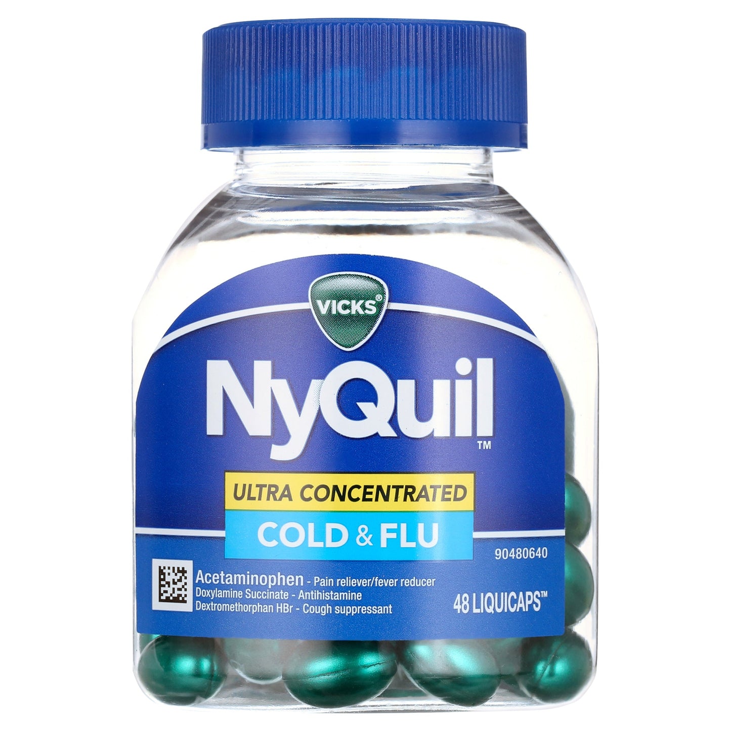 Vicks Cold & Flu Ultra Concentrated Max Strength Liquicaps in blister pack, medicine and drug product by Pasteur Pharmacy