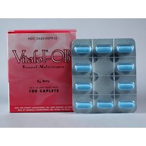 Vitamin supplement Vitafol-Ob tablets from Pasteur Pharmacy, showing 10 packs of 10 tablets in a blister pack.