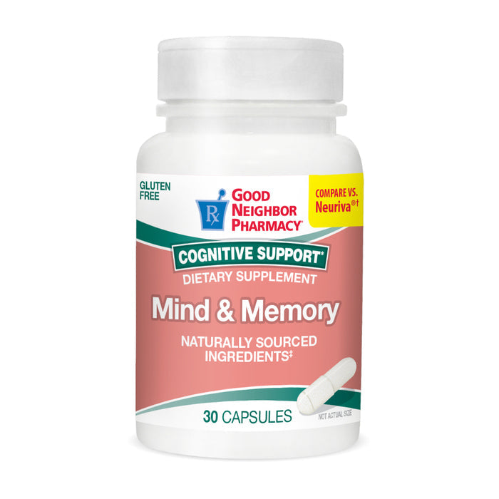 Pasteur Pharmacy Good Neighbor Brain Support Capsules, 30 count, dietary supplement for memory and mental focus.