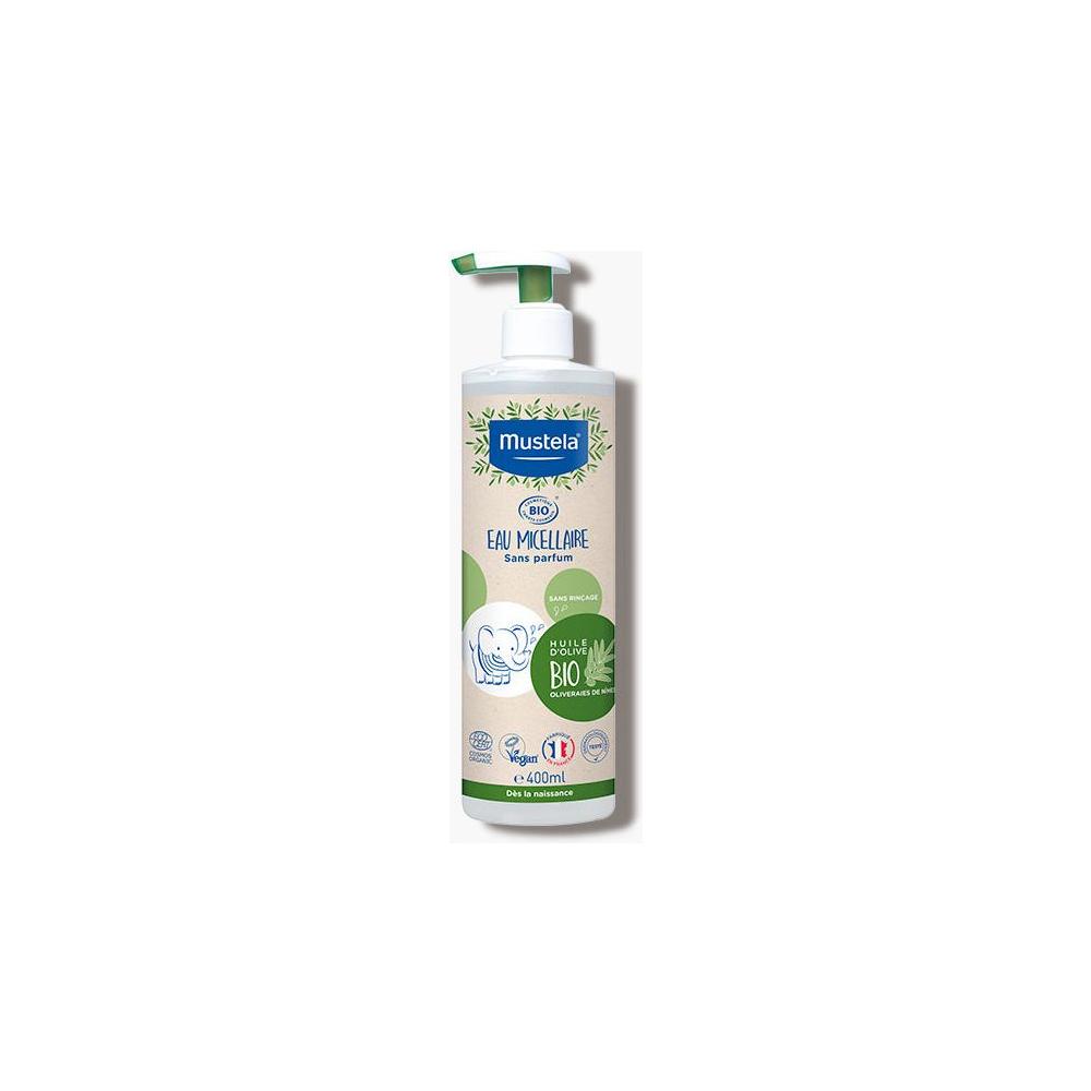 Mustela fragrance-free micellar water in a 13 fl oz bottle, gentle cleanser for sensitive skin, by Pasteur Pharmacy.