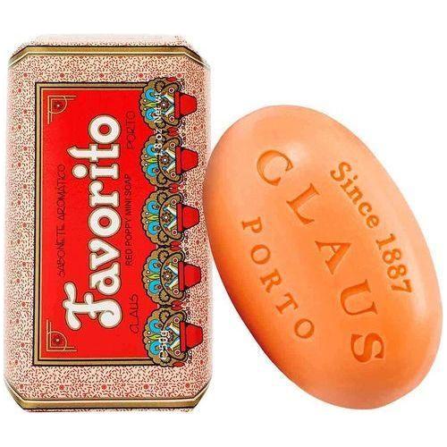 Claus Porto Favorito Red Poppy mini soap from Pasteur Pharmacy, 1.7 oz, with vibrant red poppy flower design and soap bar shape.