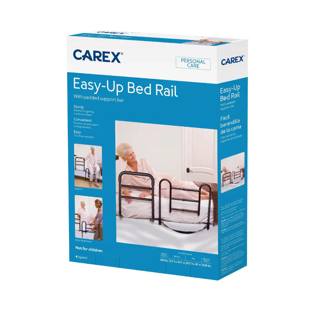 Carex Easy-Up Bed Safety Rails from Pasteur Pharmacy, adjustable fall prevention safety rails for enhanced mobility and security.