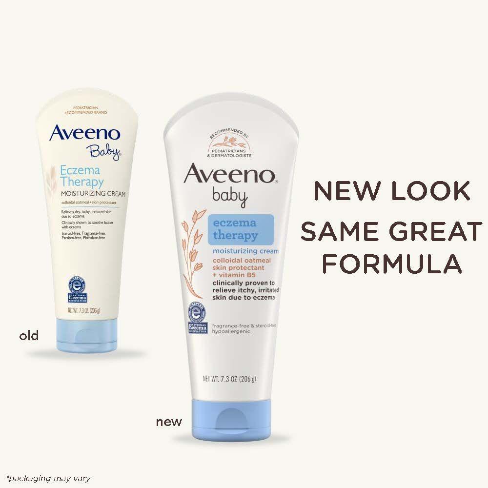 Aveeno Eczema Therapy Moisturizing Cream in a 7.3 oz tube, featuring soothing skincare for dry, irritated skin.