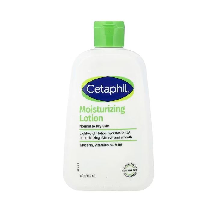 Cetaphil Body Moisturizer hydrating fragrance-free moisturizing lotion in 8 oz bottle, with a pump dispenser and clean design.