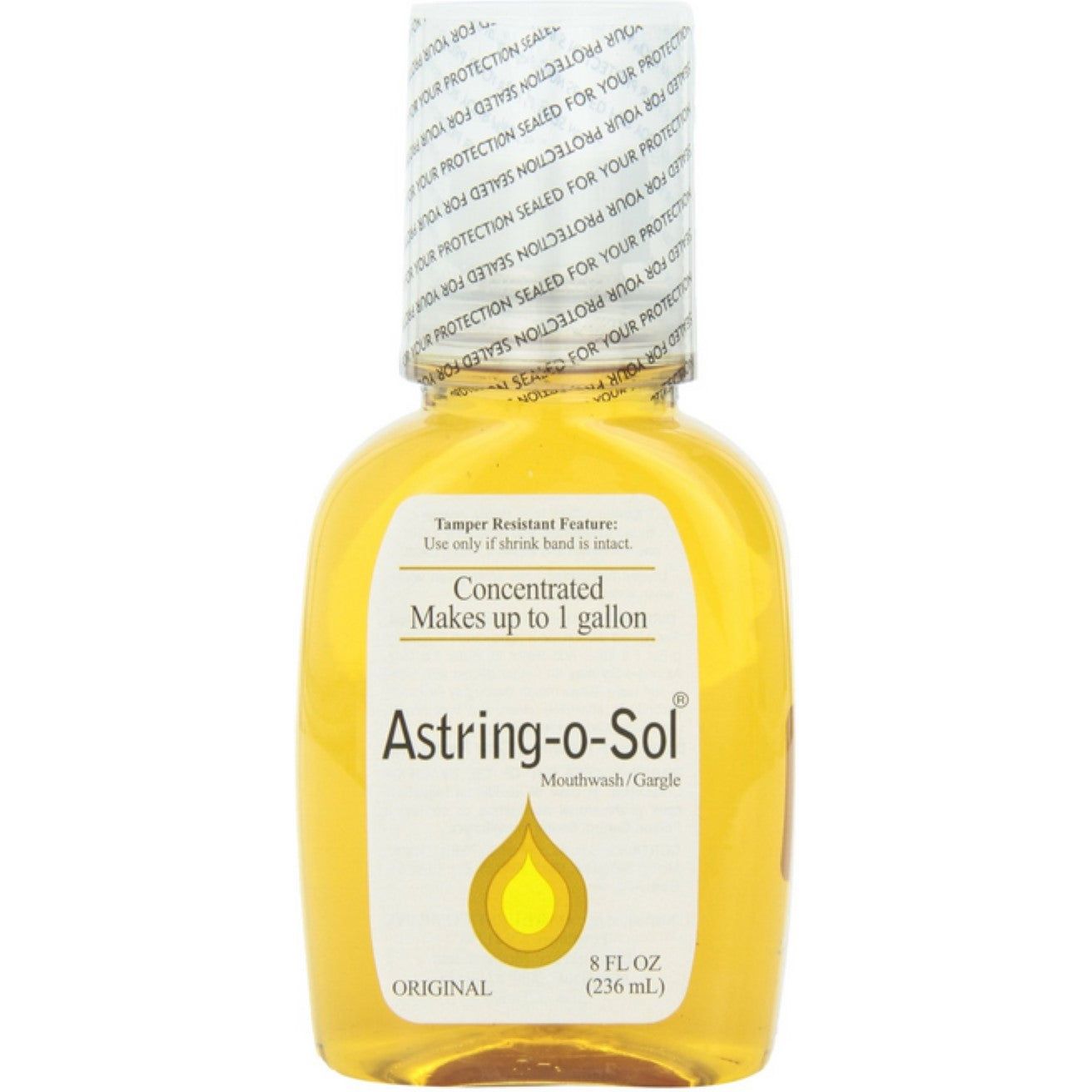 A 8 oz bottle of Astring-O-Sol concentrated mouthwash and gargle by Pasteur Pharmacy, with the label visible on the bottle.