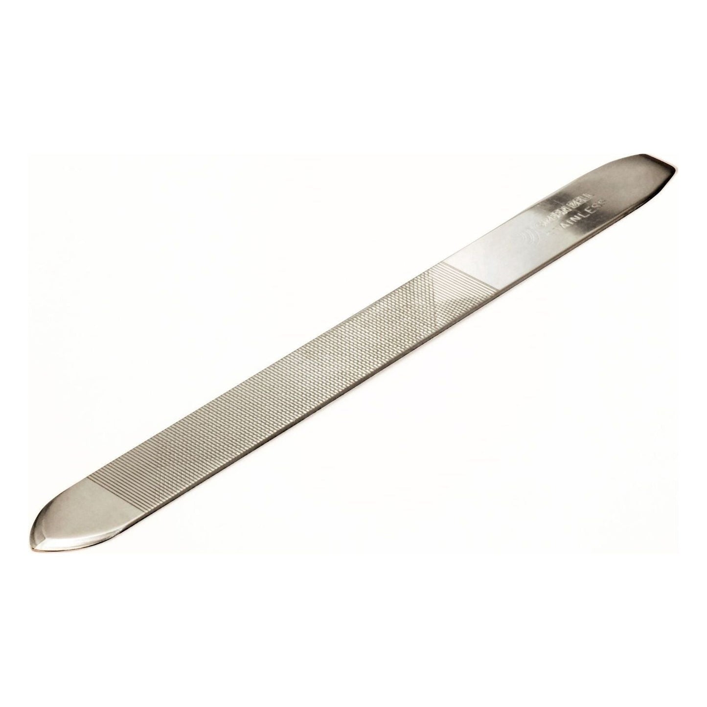 Seki Edge Nail File with Pusher SS-402 by Pasteur Pharmacy, showing a professional metal nail file and pusher tool.