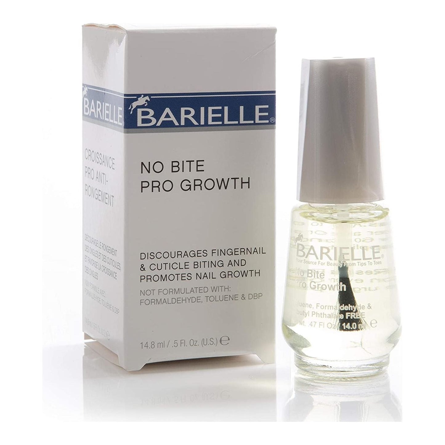 Barielle No Bite Pro Growth nail treatment bottle, natural nail growth enhancer by Pasteur Pharmacy, 0.5 oz bottle.