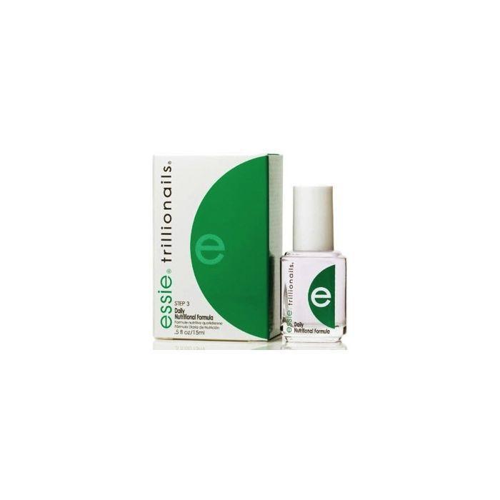 Essie Step 3 Trillionails nail care product in a clear bottle with white cap, designed for healthy, shiny nails.
