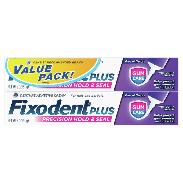 Fixodent Plus Gum Care denture adhesive cream by Pasteur Pharmacy, flavor-free, provides superior hold for dentures.