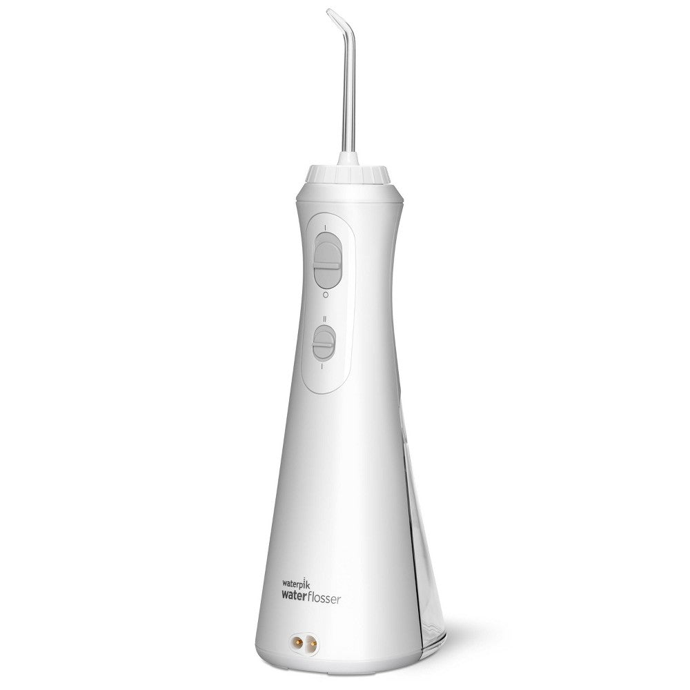 Waterpik Cordless Plus Water Flosser in white, portable oral care device for cleaning teeth and gums.