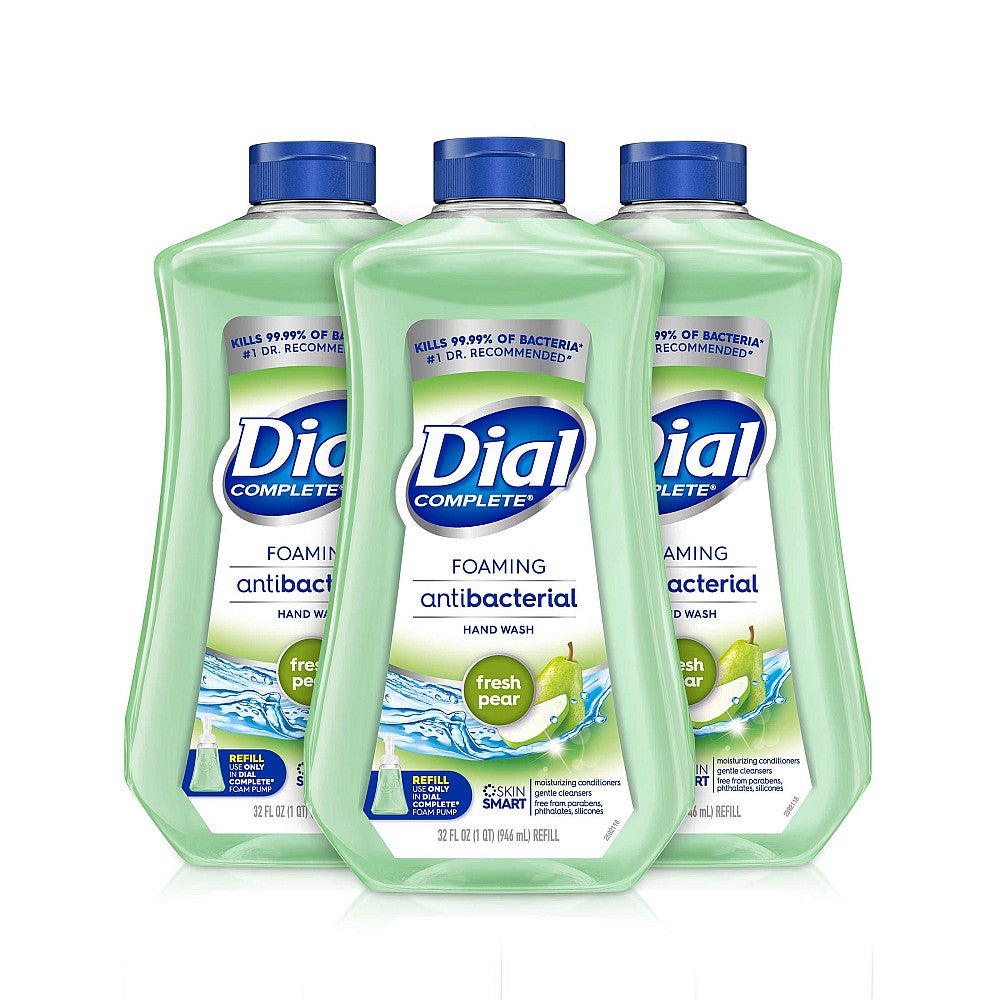 Dial Complete antibacterial foaming hand wash refill with fresh pear scent, 32 fl oz bottle from Pasteur Pharmacy.