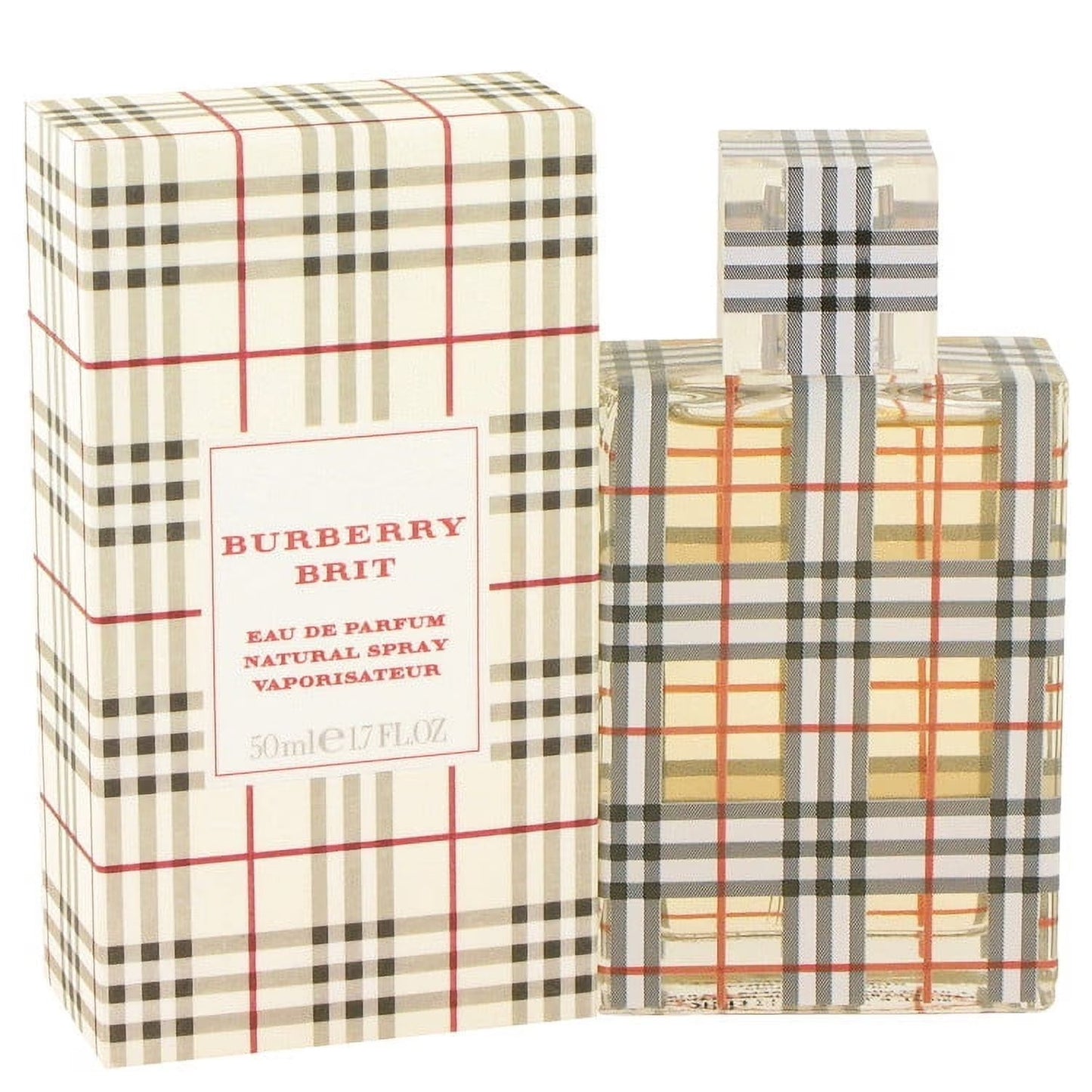 Burberry Brit Eau De Parfum spray for women, 1.7 oz, featuring elegant bottle design and floral fragrance details
