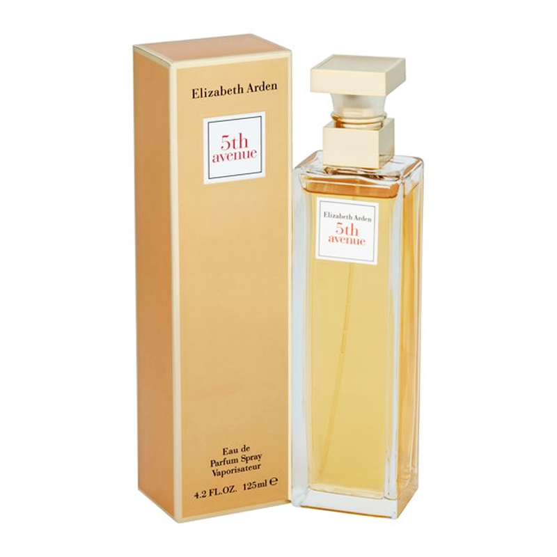 Elizabeth Arden 5th Avenue Eau de Parfum spray with elegant glass bottle and floral fragrance accents