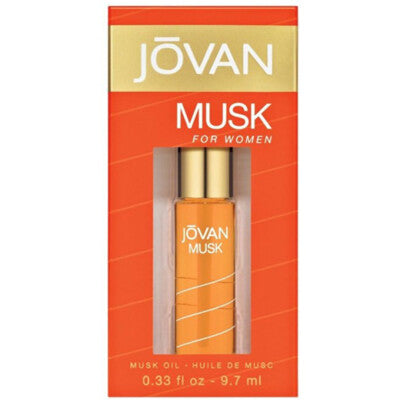 Jovan White Musk perfume spray for women in 0.33 oz bottle, featuring a floral musky scent, displayed in a clear glass bottle.