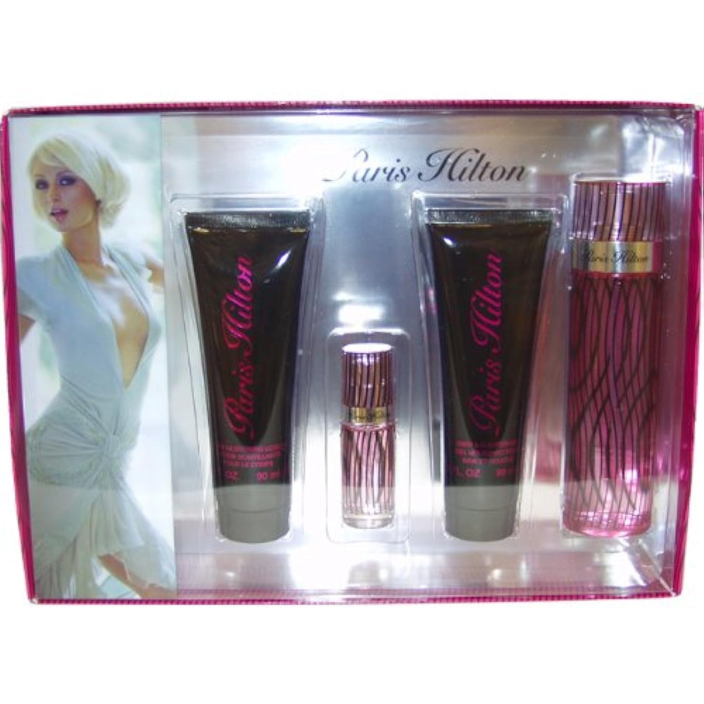 Paris Hilton for Women 4-piece fragrance set featuring perfume and cologne bottles from Pasteur Pharmacy.