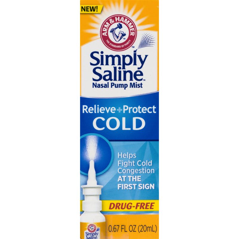 Arm & Hammer Simply Saline Nasal Pump Mist from Pasteur Pharmacy, personal care product for cold relief and nasal protection.