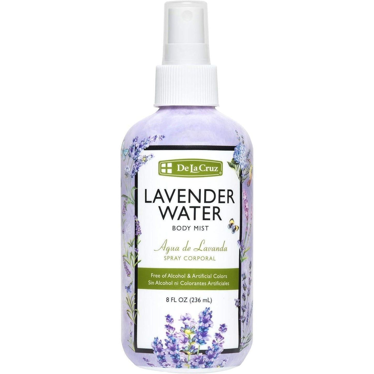 De La Cruz Lavender Water Body Spray by Pasteur Pharmacy in 8 fl oz bottle, featuring a lavender-scented personal care product.