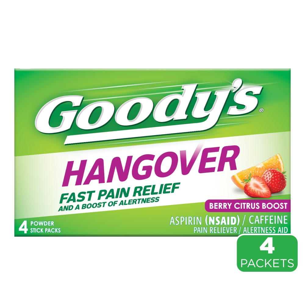 Goody's Hangover Aspirin fast pain relief powder stick pack in Berry Citrus Boost, personal care product by Pasteur Pharmacy.