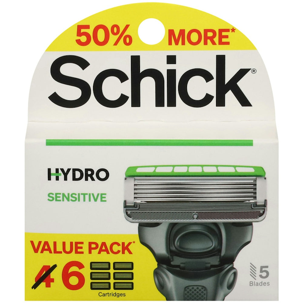 Schick Hydro Men's Sensitive Razor Refill Pack, personal care replacement blades for sensitive skin, shown in the image