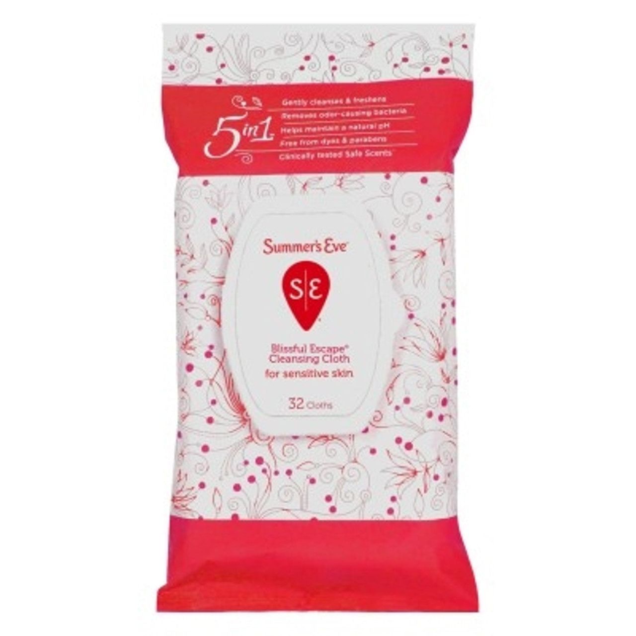 Summer's Eve Blissful Escape cleansing cloths for personal care, soft fabric and refreshing scent, ideal for on-the-go freshness.