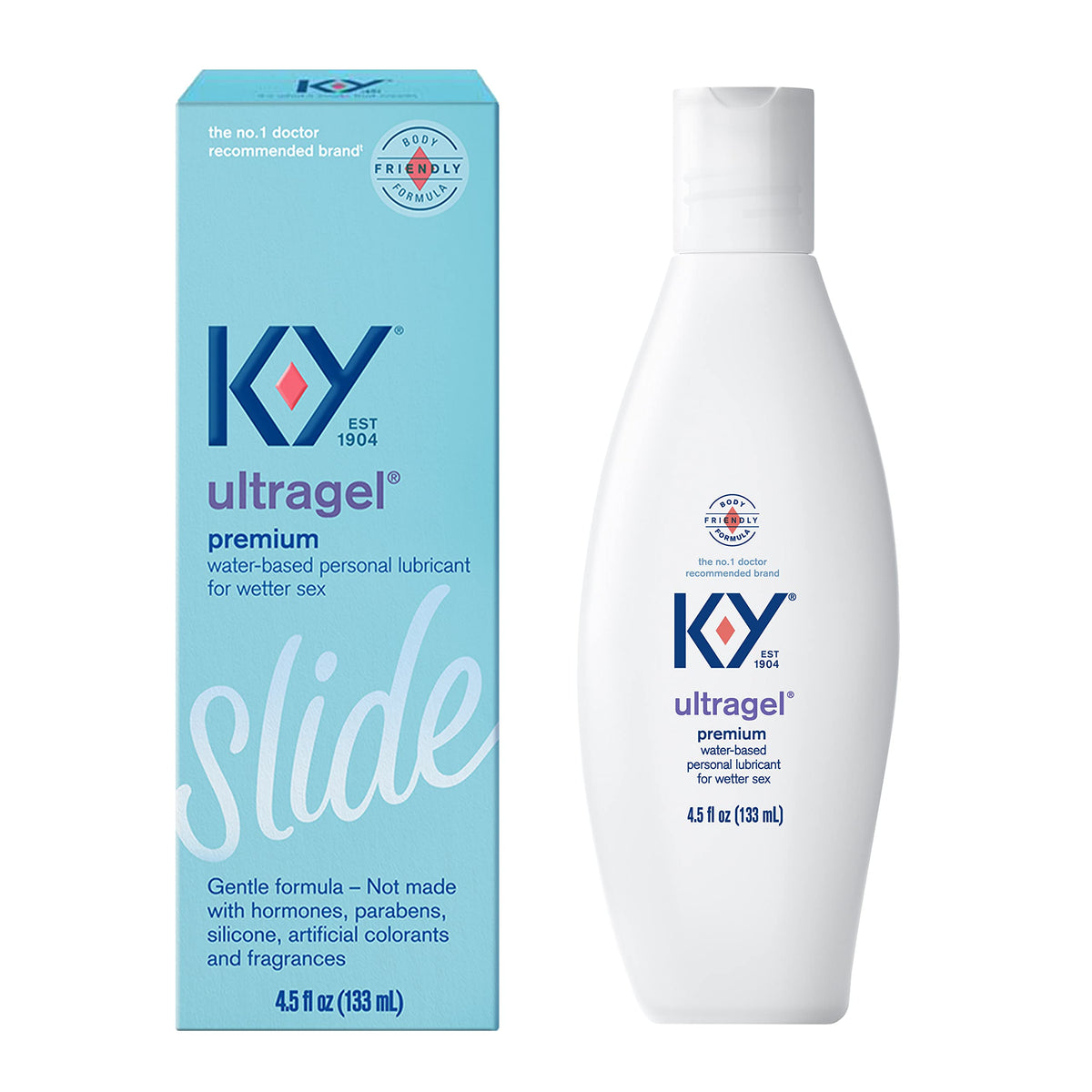 K-Y UltraGel personal lubricant in 4.5 oz bottle, smooth water-based personal lubricant for enhanced comfort.