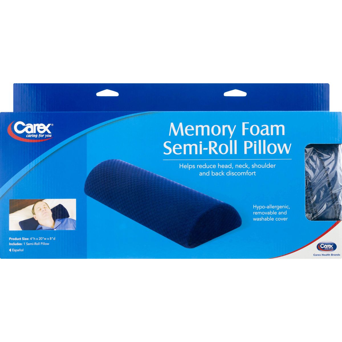 Carex semi-roll pillow from Pasteur Pharmacy, soft supportive pillow with a neutral fabric cover, ideal for comfort and positioning.