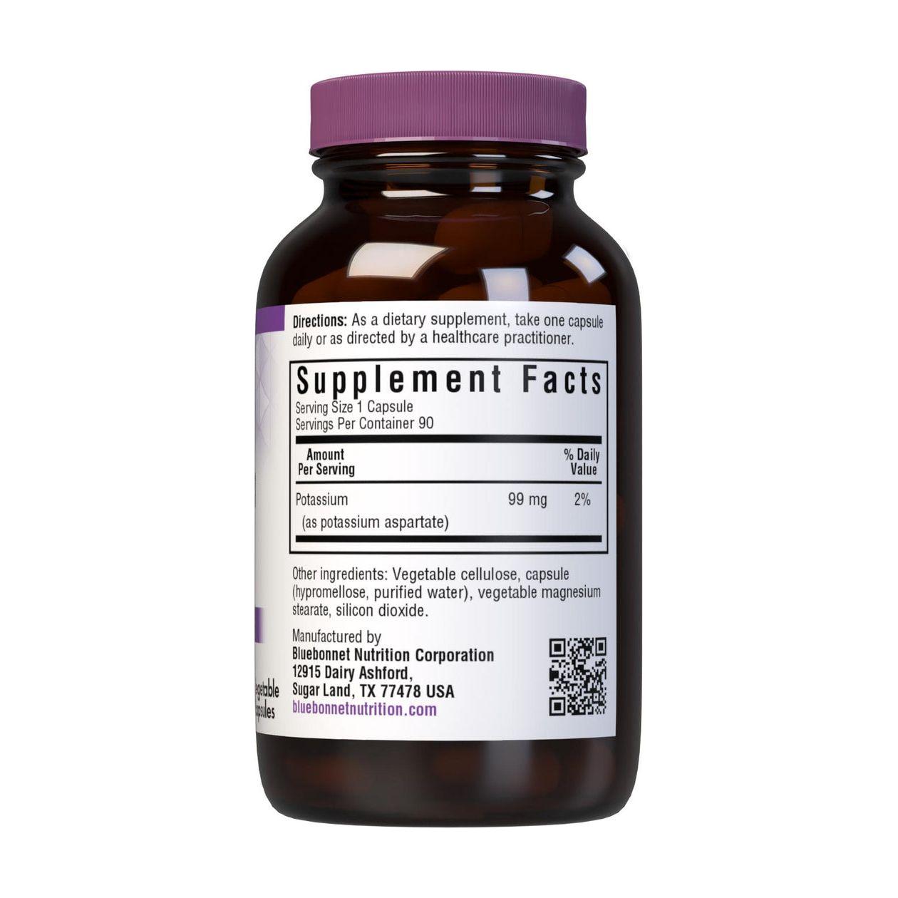 BlueBonnet Potassium Vegetarian Capsules, 99 mg supplement in a bottle, designed for supporting potassium intake, from Pasteur Pharmacy.