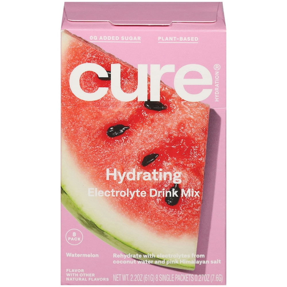 Pasteur Pharmacy Cure Hydration Electrolyte Mix powdered beverage in a container, showing the colorful packaging and label.